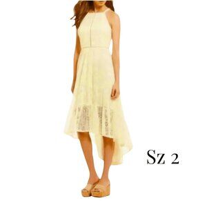 Cream Lace Dress, Sz 2, Vince Camuto, Built In Halter, High-Low Hem With Ruffle